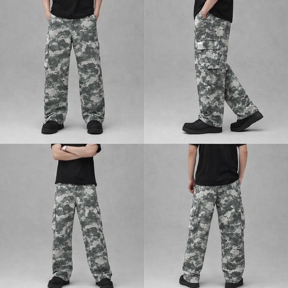 NEW Celana cargo pria hijau panjang Korean style baggy pants straight cut gombrong unisex casual pan