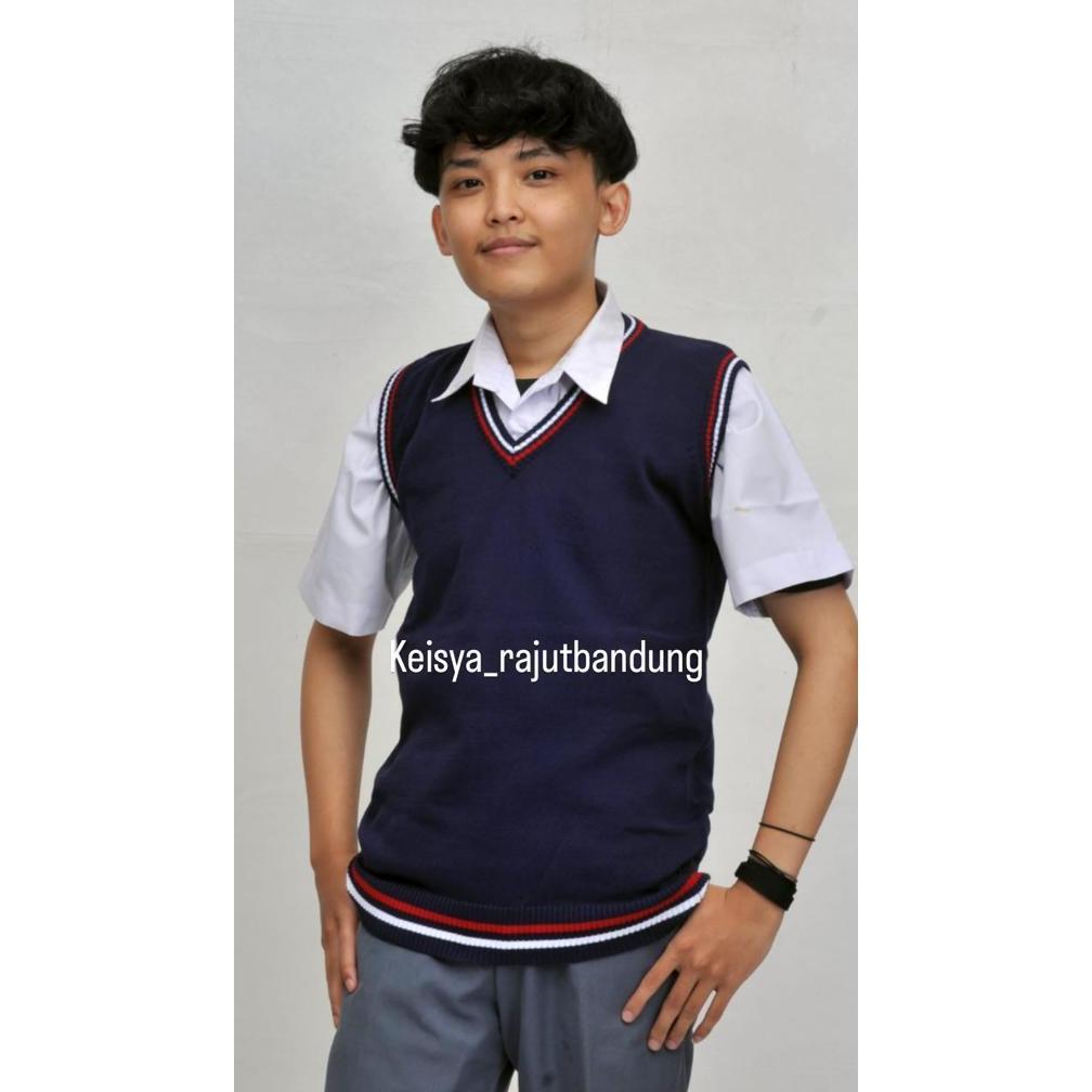 Discount keisya vest rompi rajut knit list korea  bahan tebal premium/seragam sekolah SMP/SMA/kantor
