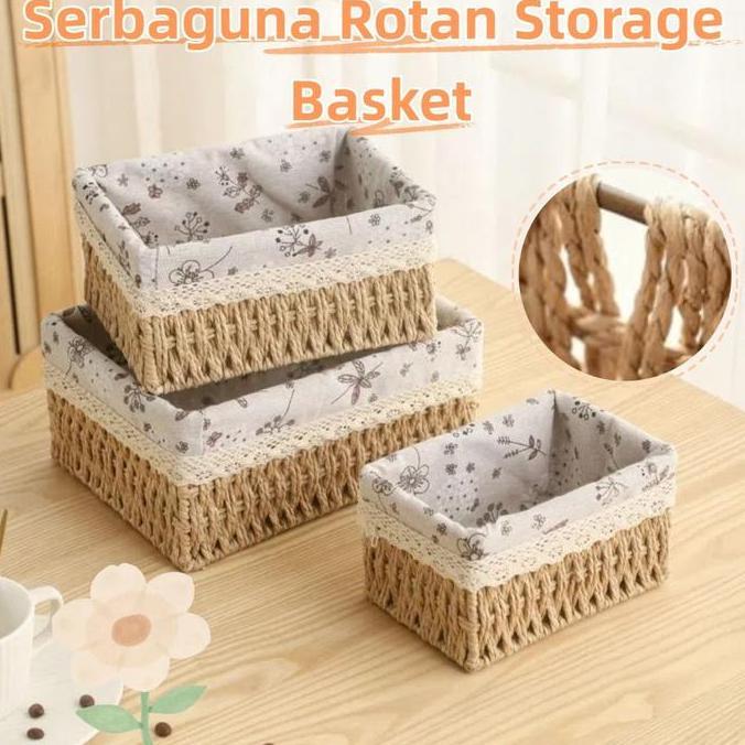 VIRYEOU Keranjang Rotan Persegi Panjang Keranjang/Keranjang Penyimpanan Keranjang Makanan Ringan Kot
