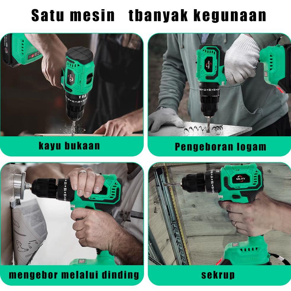 Promo MLHY 48VF Brushless Cordless Impact bor Mesin Bor Cordless 3 sistem 10mm bor listrik / 5C Bor 