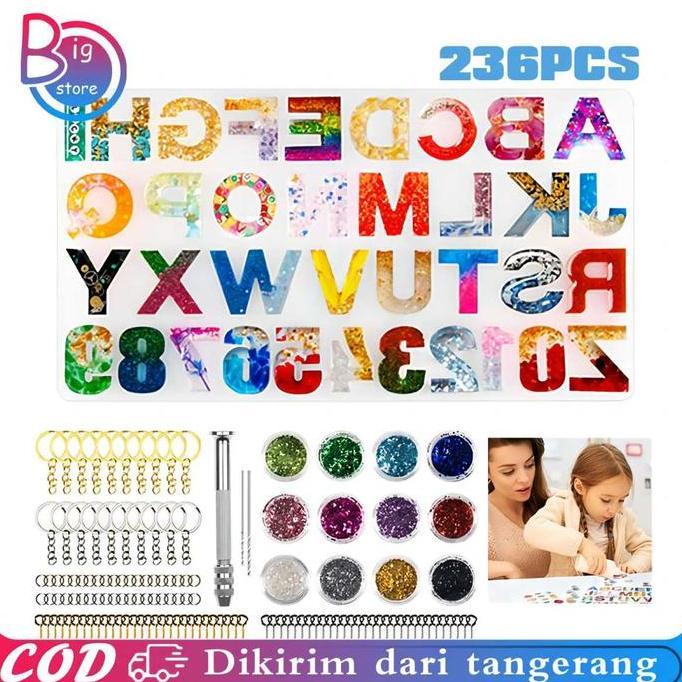 URB 236pcs Cetakan Resin Gantungan Kunci DIY Cetakan Resin Silikon Huruf Cetakan Resin Silikon Huruf