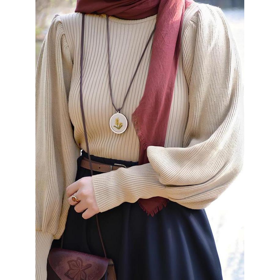 BLOUSE WANITA KNIT AQILA lengan balon bahu rempel Knitwear Baju Atasan