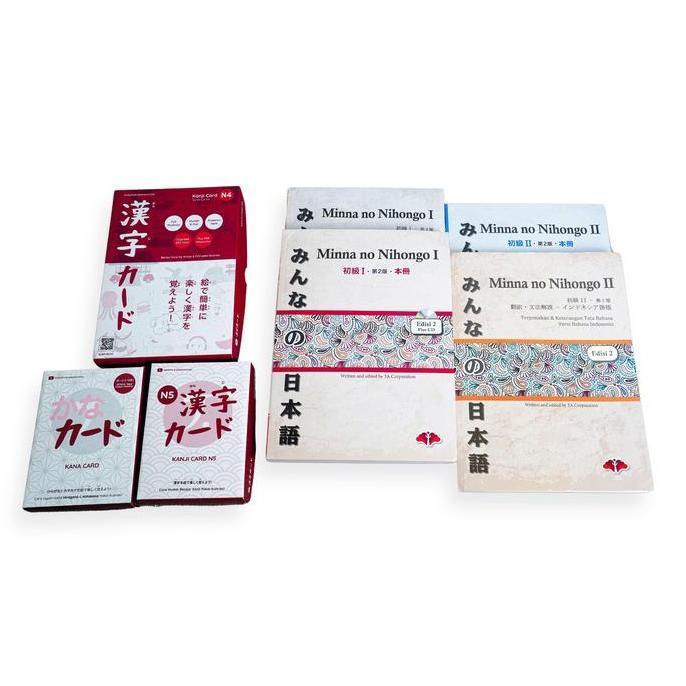 BARRIZALSHOP57 - PROMO BUNDLING MINNA NO NIHONGO SHOKYU 1&2 + KANJI CARD N5&N4 + KANA CARD