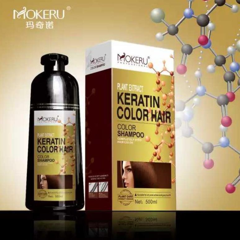 Best Seller Original Mokeru Keratin Hair Dye Shampoo Semir Pewarna Rambut Penutup Uban 500Ml