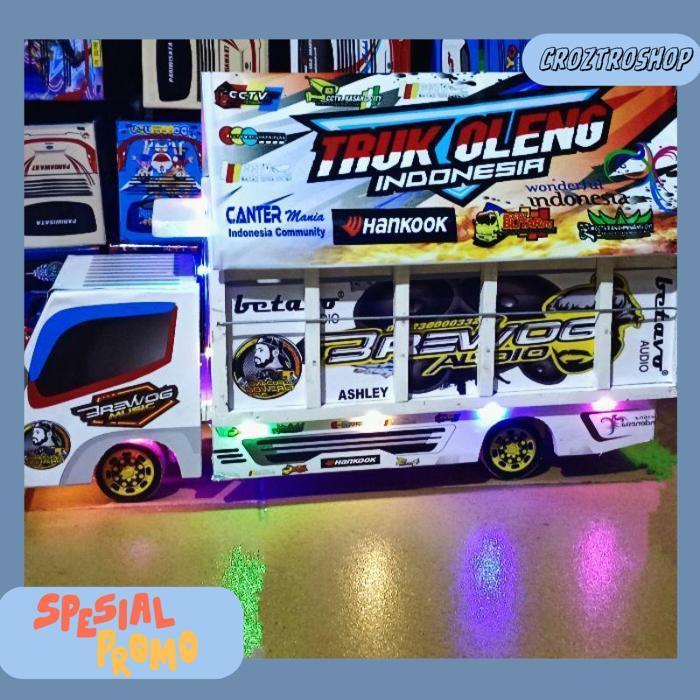Miniatur Truk Oleng Kayu Besar 60Cm Full Lampu Terpal