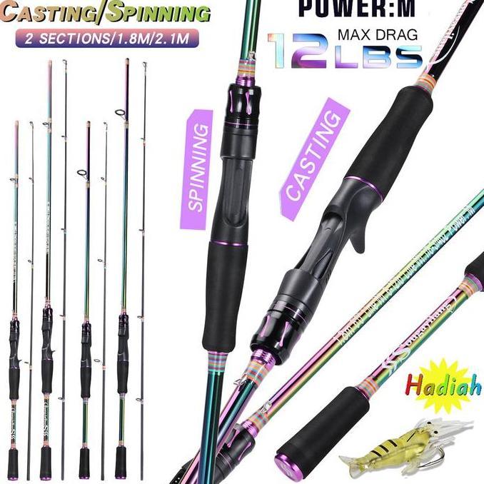 Joran Pancing 6-12Lb 180-210Cm Joran 2 Bagian Carbon Fiber Joran Ul Joran Bc Portable Reel Allshop