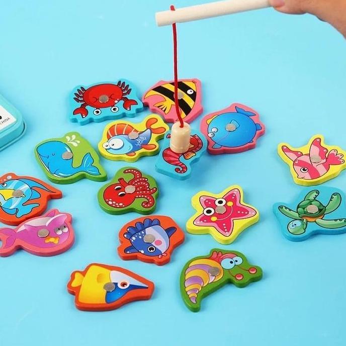 Mainan Puzzle Magnet Box Besi Kayu Edukasi Fishing Pancingan Anak - Permainan, Kotak