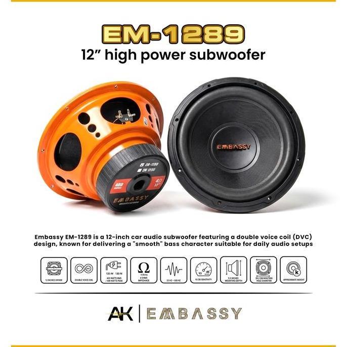 SPEAKER EMBASSY EM 1289 SPEAKER SUBWOOFER 12 INCH ORIGINAL