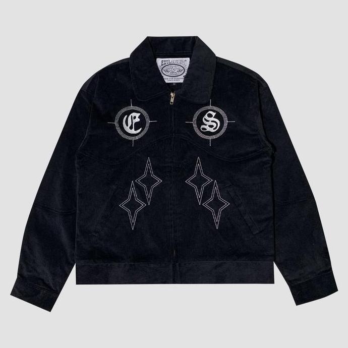 EVILSPIRIT JACKET CORDUROY - THEODORA BLACK UNISEX Atasan Pria Wanita Panjang Zipper Hitam Casual Co