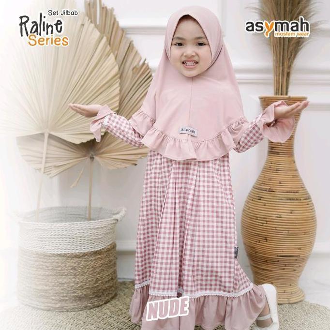 LIMITED EDITION !! Gamis Anak Kotak-Kotak Bahan Katun Raline Series Warna Nude By Asymah