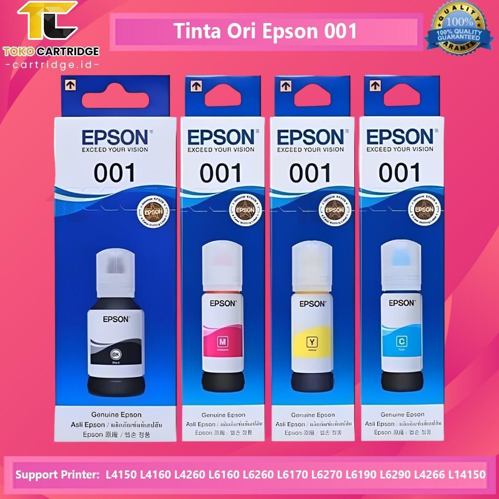 Tinta Epson 001 CMYK Original atau Tinta L4150 L4160 L6160 L6170 Original Printer