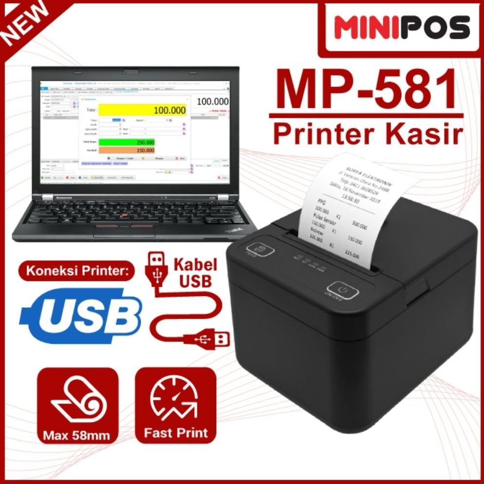 Printer Thermal 58mm MINIPOS MP-581 Koneksi Kabel USB LAN Bluetooth Cetak Struk Antrian Resi Printer