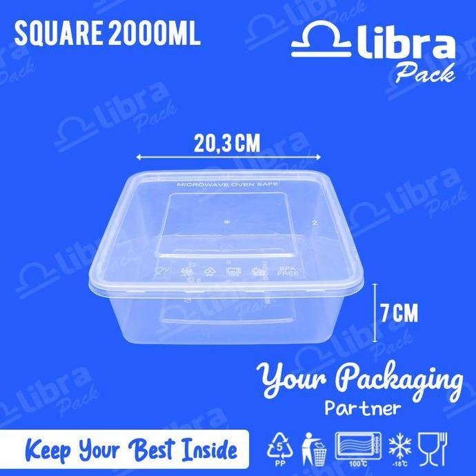Thinwall Kotak Makan Plastik 2000ml SQ Food Container / Box Microwave Persegi / Square