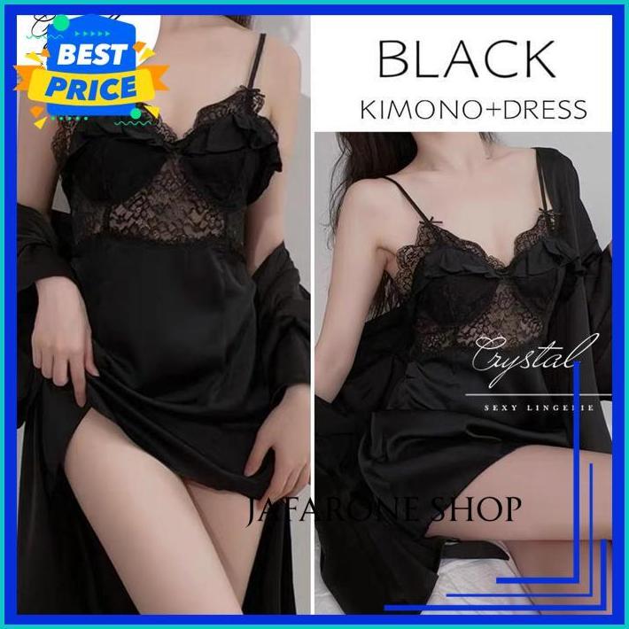 LINGERIE KIMONO TIDUR 2IN1 BAJU SEXY TIDUR WANITA SEXY LINGERIE DRESS SATIN 257     JAFARONE SHOP