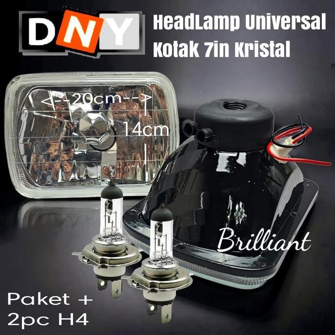 Promo Head Lamp - 7 inch Kristal - Bulat dan Kotak - Plus Bohlam H4 Diskon