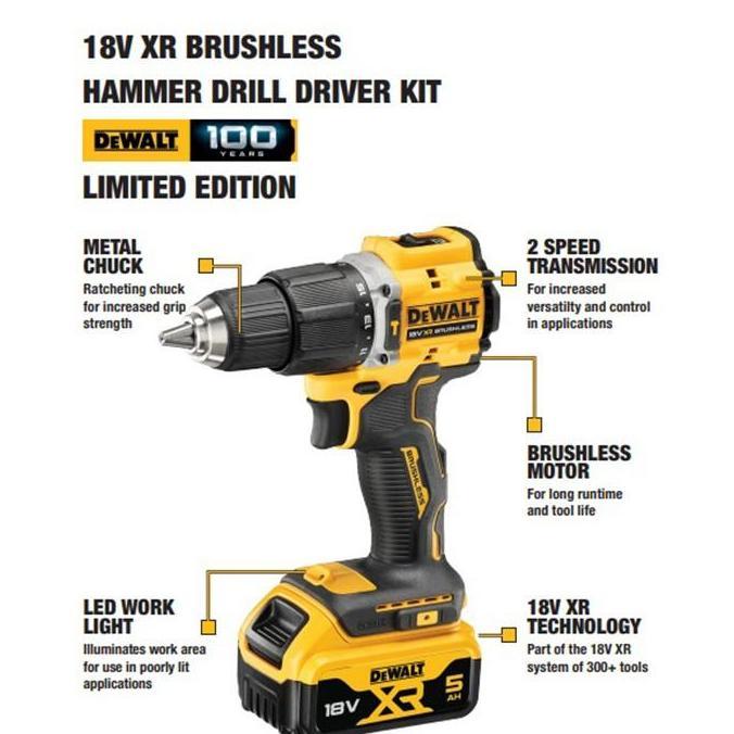 Promo Dewalt Brushless Impact Drill Kit Edition 100Th / Bor Impact Baterai 18/20V (Max) Dcz100P2Kt-Q