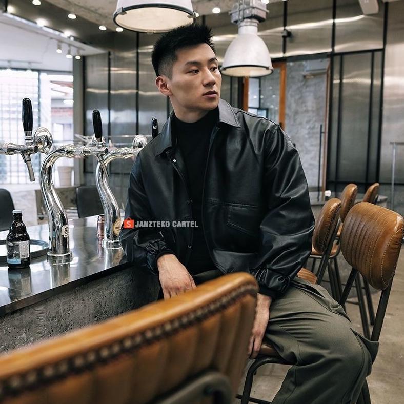 OFFICIAL JNK X MINJON - JAKET PRIA BOMBER TACTICAL OVERSIZE RETRO BAHAN SEMI KULIT SINTETIS VIENA FA
