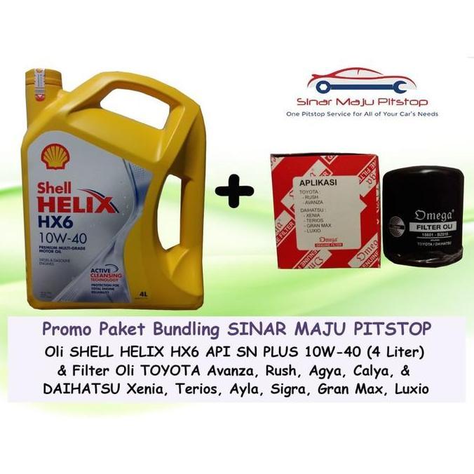 TERLARIS Paket Bundling Oli SHELL HELIX HX6 10W-40 API SN PLUS Original 4 Liter & Filter Oli Mobil T