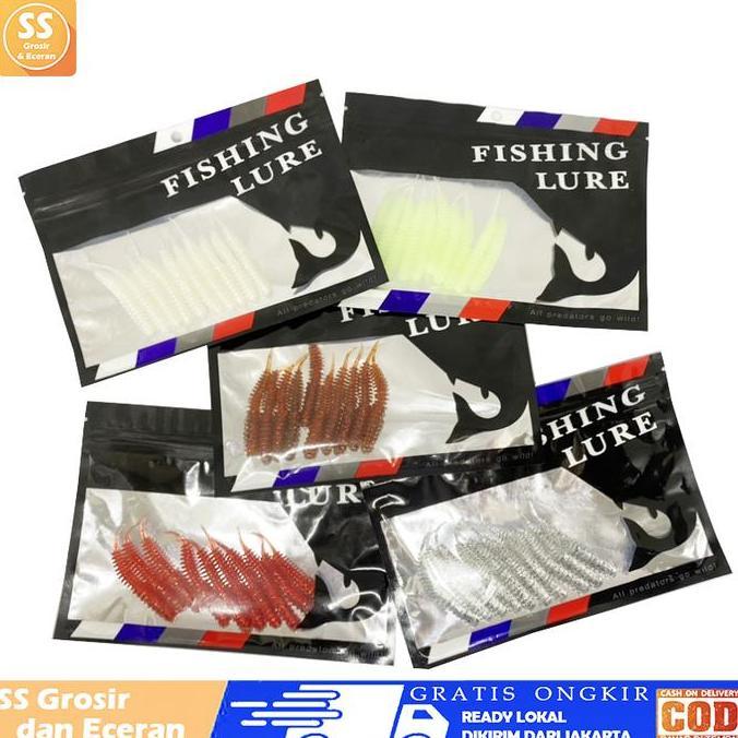 Umpan Pancing 10Pcs Cacing Buatan Bahan Silicone Karet Soft Lure