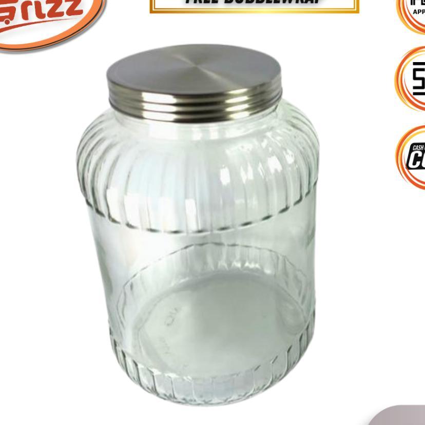 Toples Wadah Tempat Penyimpanan Makanan Snack Kerupuk Toples Kaca Tp5 Xl Tutup Stainless Steel | Top
