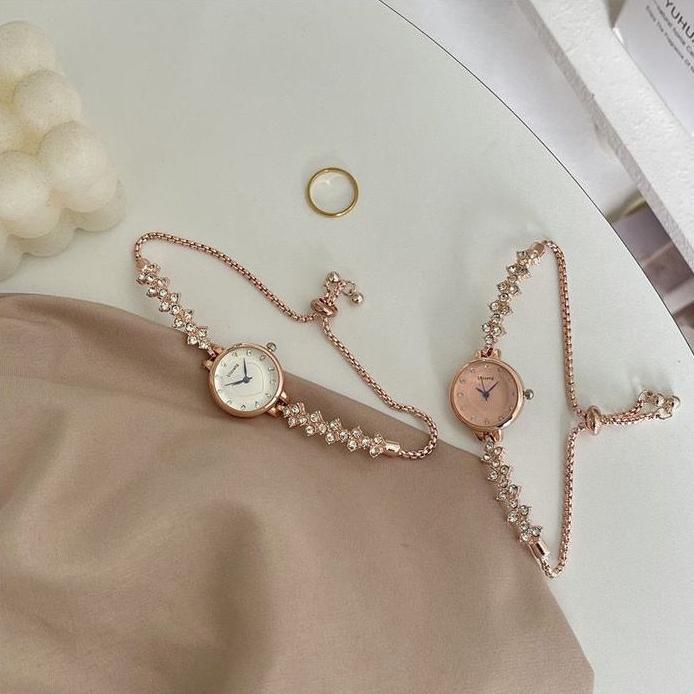Barbee Jam Tangan Wanita Gelang Rantai Serut Ulzzang Jam Tangan Mewah Pink Putih Watches Watch