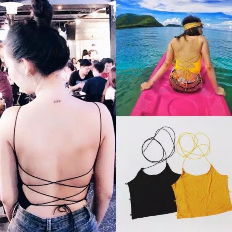Laika Crop Top Korea Backless Tali Djust / Baju Pantai Crop Top Sexy 040
