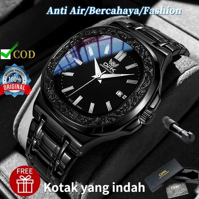 OPK Jam Tangan Pria Original Anti Air Keren Terbaru Mewah Hitam Stainless Steel Watch Men