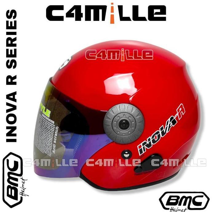 NEW HELM BMC INOVA SOLID FIRE RED HALF FACE ORI