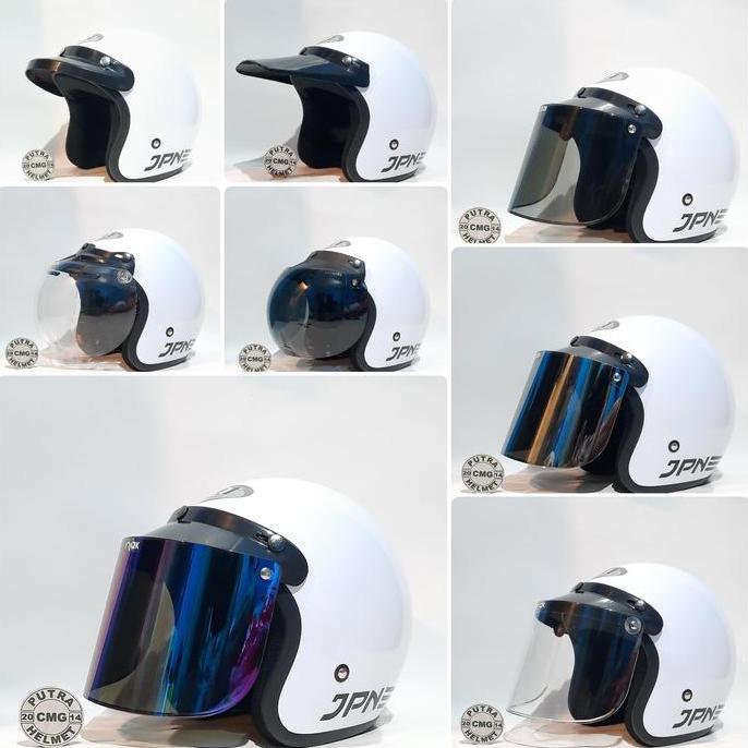NEW PROMO HELM BOGO JPN ARC RETRO WHITE PUTIH KACA FLAT CEMBUNG ORI