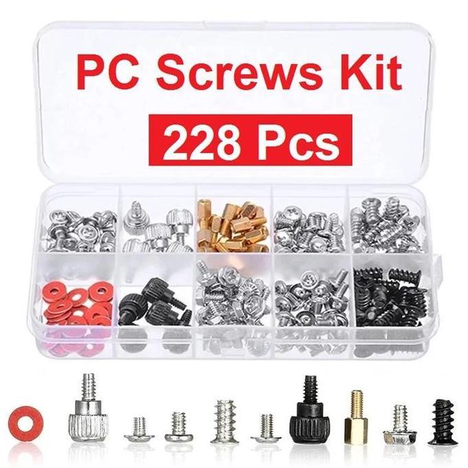 Paket Lengkap Baut Komputer 228Pcs Mur PC Screw Set Lengkap CPU Rakitan Box Sekrup Spacer Ring CMOS 