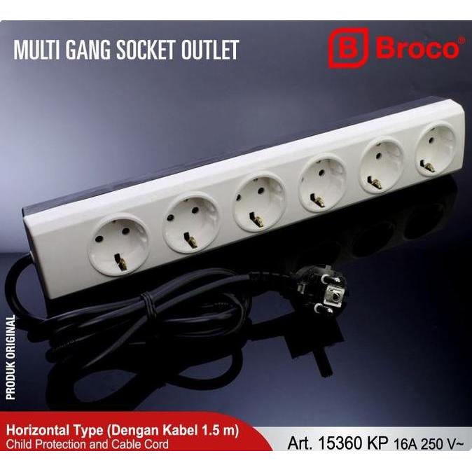 Bijuli- Broco Stop Kontak 6 Lubang 15360-Kp55 (Cp Dengan Kabel)