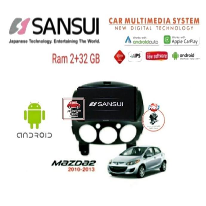 Head Unit Android Sansui 9 Inch OEM Mazda 2 2010 Up + Kamera
