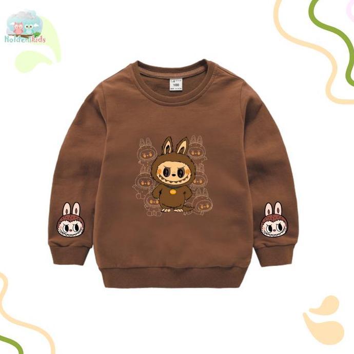 sweater crewneck anak labubu laki laki perempuan untuk usia 1 sampai 6 tahun bahan fleece pe gramasi