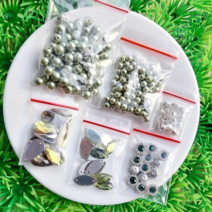 Giuntura- Payet Kristal Jahit Set Aneka Motif Mani Bahan Rangkai Set Grade A Bunga Manik Diamond Man
