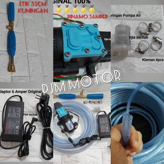 Paket lengkap Pompa Cuci Motor Stim Doorsmeer Mini Tekanan tinggi Hiu 5 A adaptor 6A Bagus