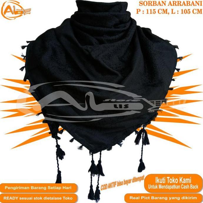 Rotazione- Sorban Alkhas Polos Hitam Putih Surban Syal Rumbai Ronce Tactical Kualitas Premium