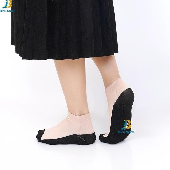 3 Pasang-Kaos Kaki Mata Kaki Cream Telapak hitam/Kaos Kaki Wanita Pendek