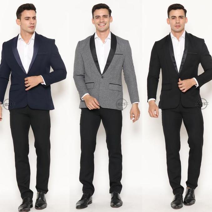 Jas Pria Slim Fit Formal Hitam Tuxedo Kancing Satu Premium High Quality Baju Jas Pengantin Nikah Wed