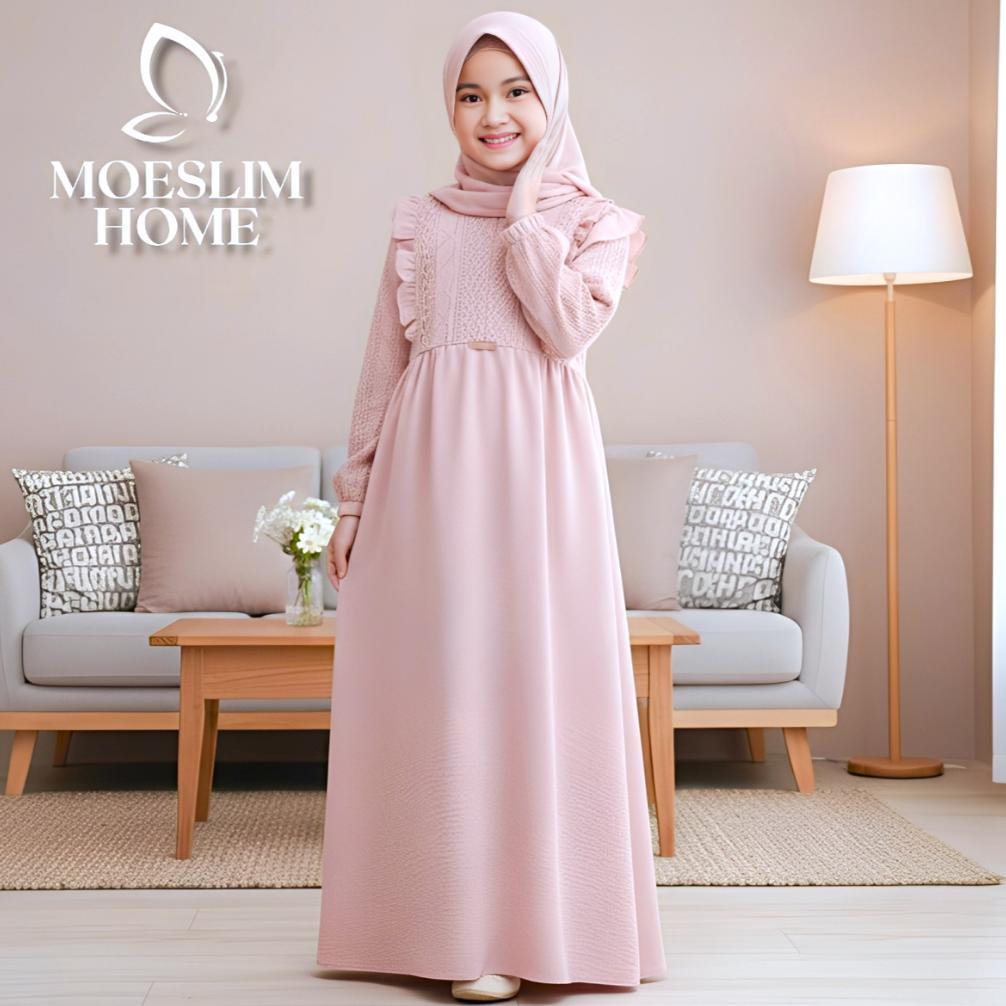 Favorit Gamis Anak Set Hijab 5-13 Tahun Bahan Crinkle Airflow Import Mix Brukat Malika Gamis Lebaran