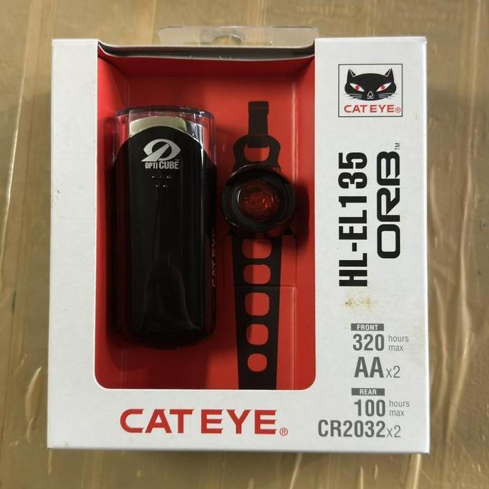Lampu Sepeda Depan Belakang Cateye HL-EL135 + ORB Baterai New Komplit