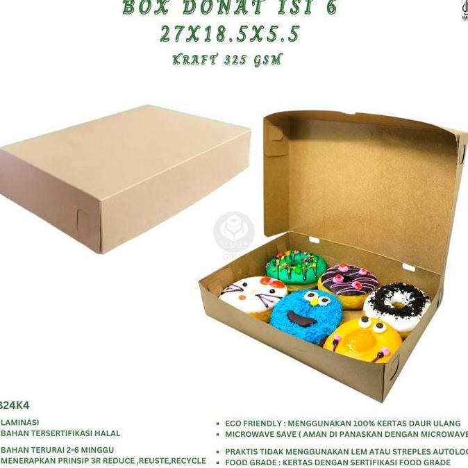 Leone- [20 Pcs] Box Donat Isi 6 / Dus Donat Bomboloni / Kardus Donat Laminasi Food Grade / B24K4