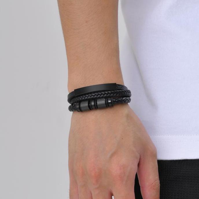 NAFELASHOP6 - GELANG KULIT VINTAGE HITAM BERANYAM UNTUK PRIA TAHUN 2025 DENGAN AKSESORI BRACELET TIT
