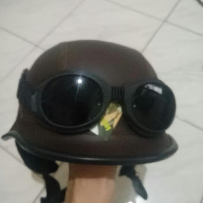 HELM RETRO KULIT NAZI KACAMATA KLASIK COKLAT