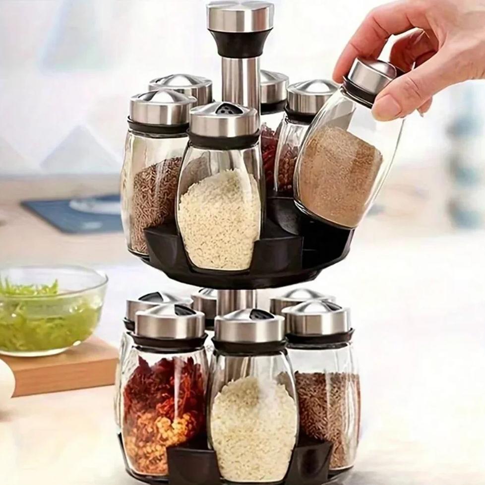 Rempah Bumbu Set Tempat Botol Bumbu 7in1 Rak Bumbu Putar Wadah Bumbu Toples Tempat Bumbu Dapur Tempa