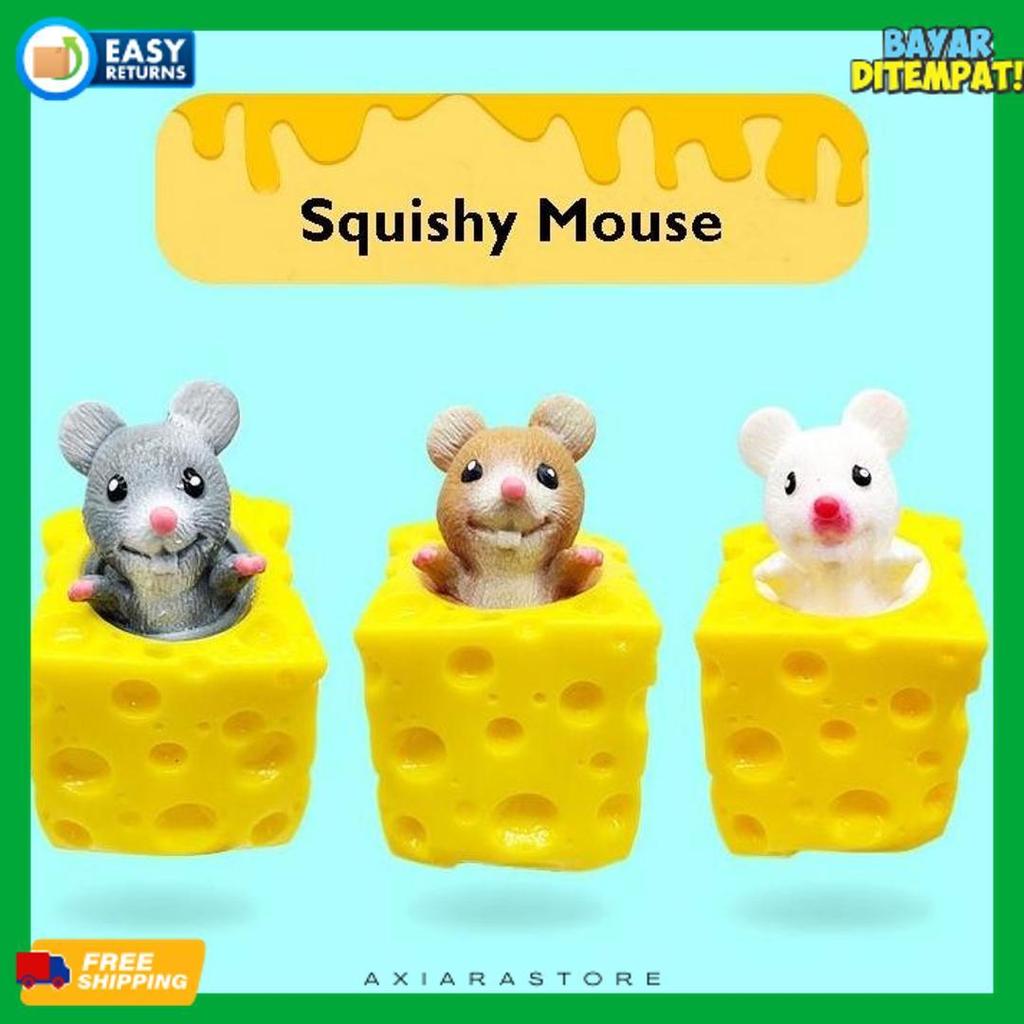 Berkualitas Mainan Squishy Mouse Squisi Tikus Keju Karet Silikon Penghilang Stress Ukuran Besar