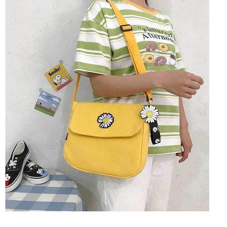 TC-111 tas canvas wanita selempang bunga sekolah kampus