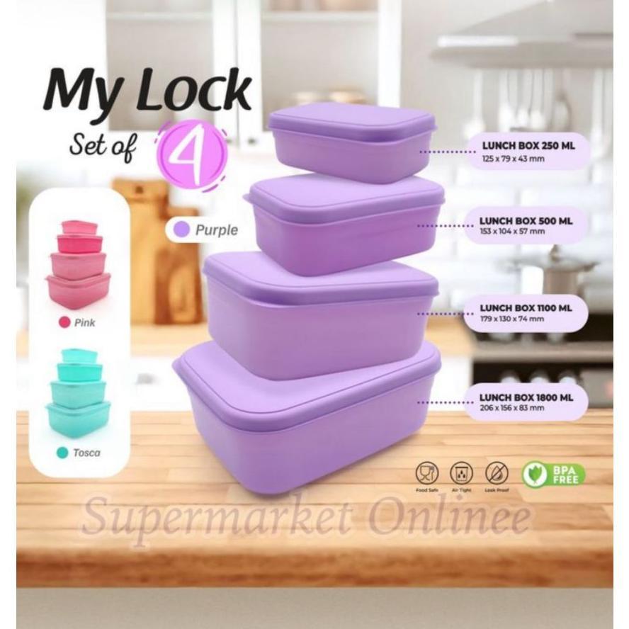 Toples Kotak Serbaguna Mylock Set 4Pcs / Lunch Box Set Isi 4 / Tempat Makanan Bekal Rantang Piknik T