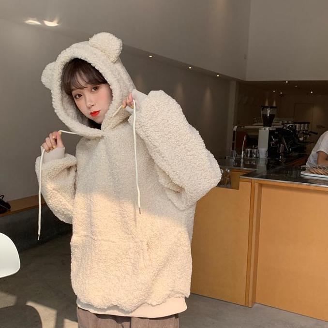 KJA-15 jaket luaran wanita import korea big size bulu beruang winter