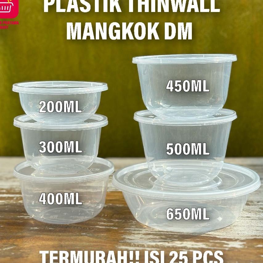 Thinwall Mangkok Isi 25 Pcs Mangkuk Plastik Bulat Datar Thinwall Bowl Round Dm Libra  Mangkok Makan 