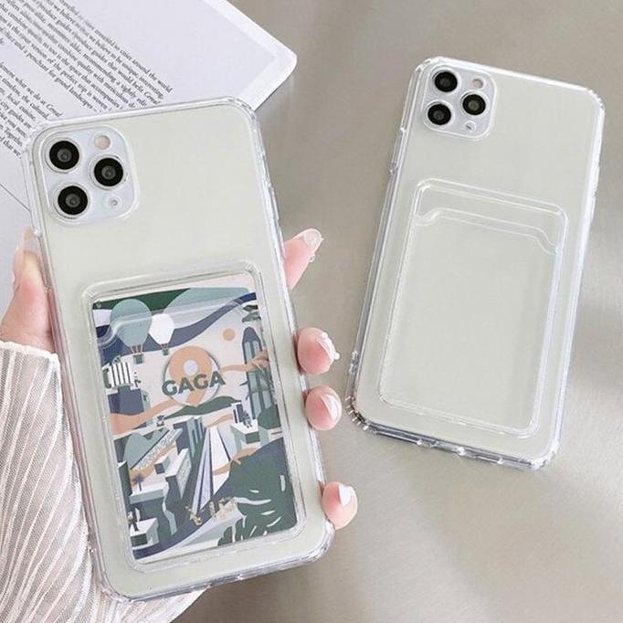 Soft Case Slot Id Card Holder Wallet Silikon Transparan Clear Bening Polos Kompatibel Untuk Samsung 